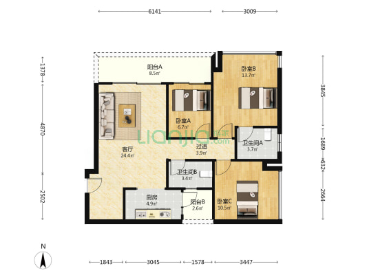 爱普新鸿府 3室1厅2卫 98平方