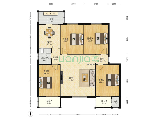 街办小区 4室2厅2卫 152平方