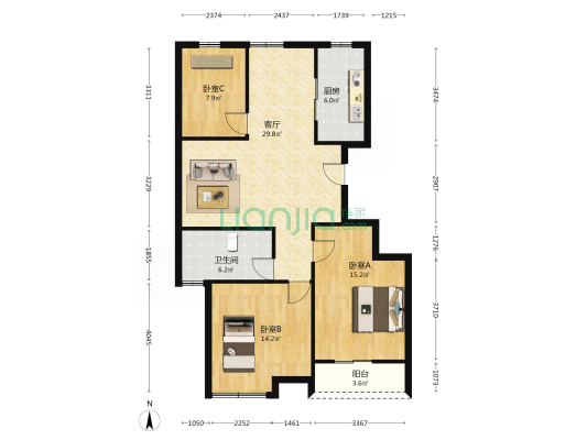 富康锦苑 3室1厅1卫 110平方