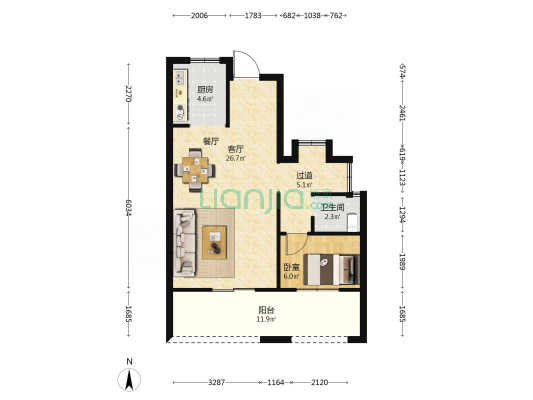 坤升·时代豪庭 1室1厅1卫 107平方