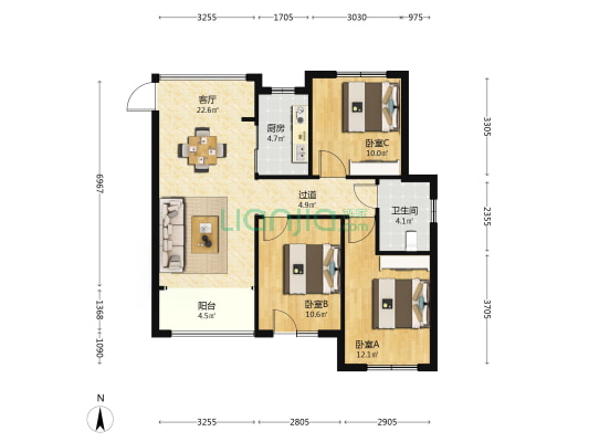 水云墅桃李湾 3室1厅1卫 95平方