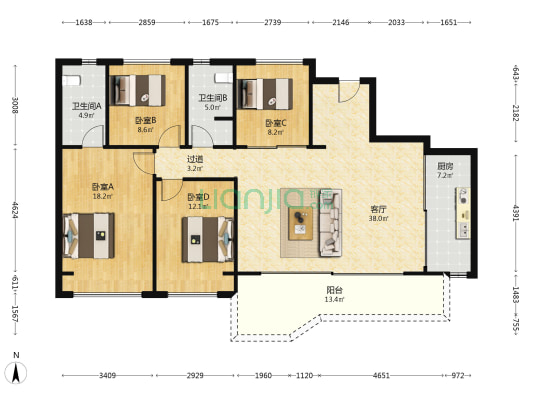 华润置地锦江悦府 4室1厅2卫 142平方