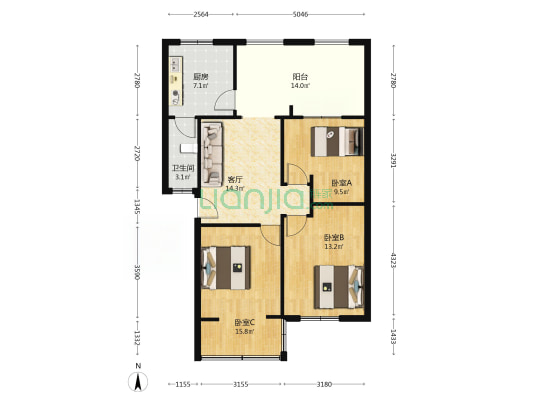 玉林二巷2号 3室1厅1卫 87平方
