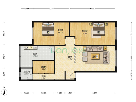 陵州路一段172号 3室1厅1卫 120平方