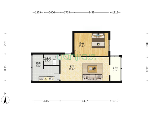 紫荆北路58号 1室1厅1卫 54平方