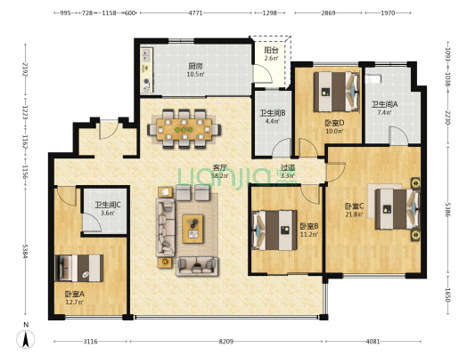 龙湖光年天序 4室1厅3卫 188平方