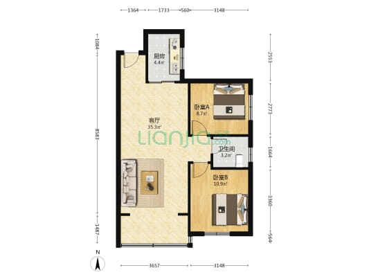 星城星宇黎雅苑 2室1厅1卫 84平方