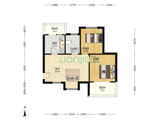 民生滨河社区 2室1厅1卫 79平方