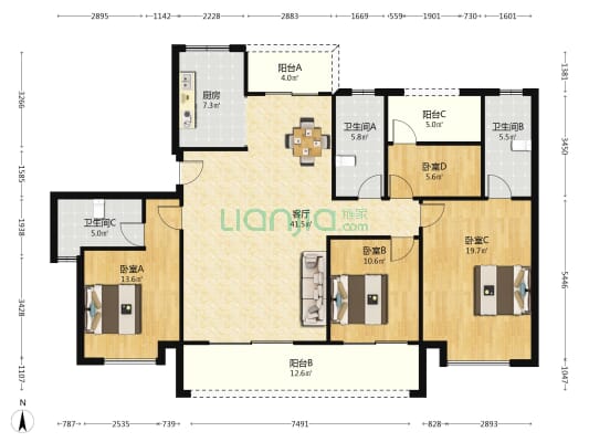 轨道中建麓江府 4室1厅3卫 164平方