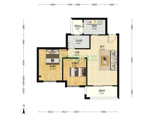 盛瑞沁源府 2室1厅1卫 81平方