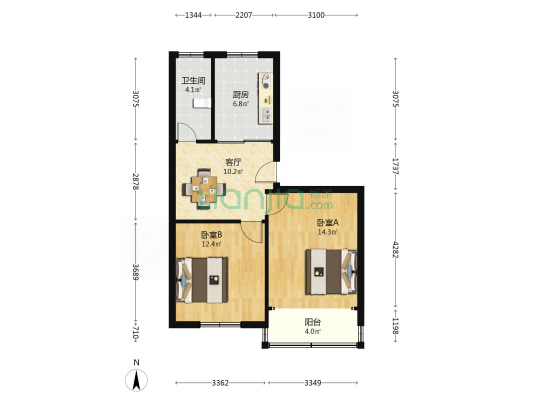 天长弄 2室1厅1卫 66平方