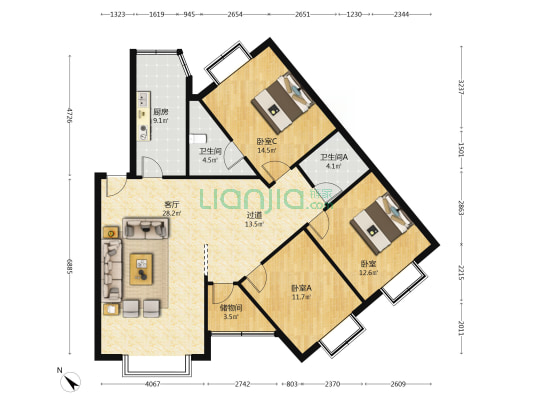 百盛苑一期 3室1厅2卫 128平方