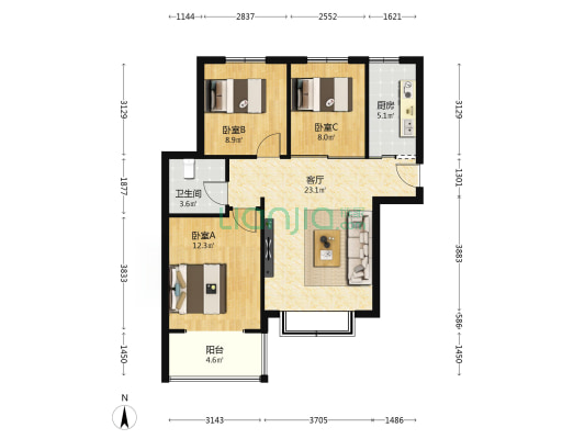 和顺乐居 3室1厅1卫 92平方