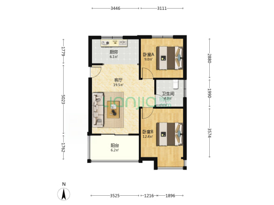 东骏悦府 2室1厅1卫 81平方