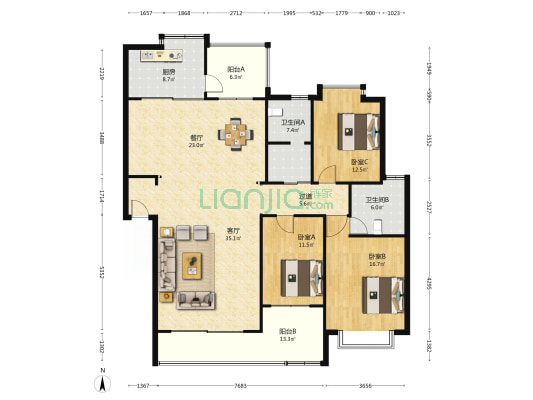 滇池星城星晴湾  3室2厅2卫 157平方