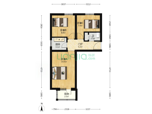 洋桥 3室0厅1卫 56平方