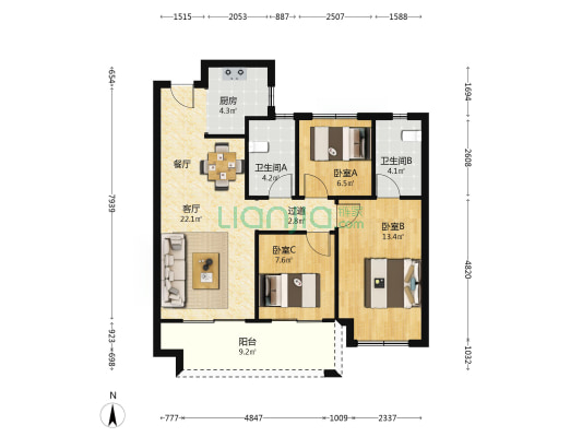 正弘铂悦 3室1厅2卫 98平方