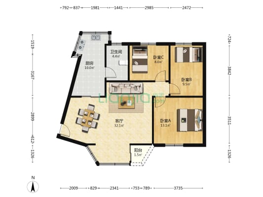 滨河新村 3室1厅1卫 87平方