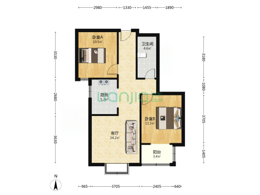 房子属于朝南两居，好楼层，采光好，简单装修本满二-户型图