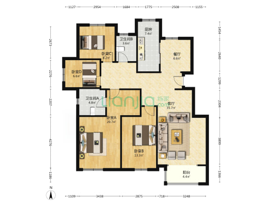 好位置   一梯两户电梯洋房  户型方正  精装修-户型图