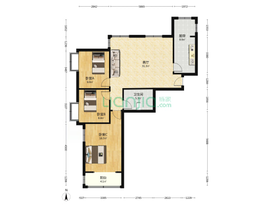 金竹花园 3室2厅 北 南-户型图