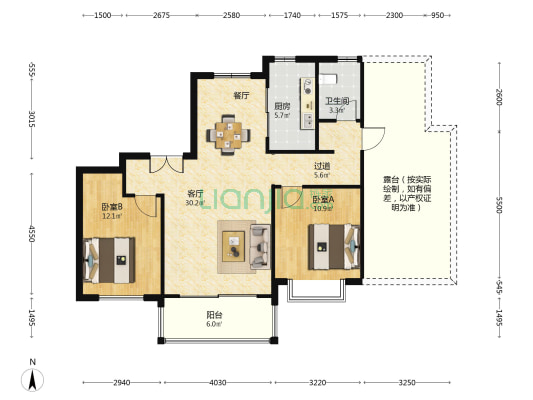 长江华府东区 2室1厅1卫 106平方