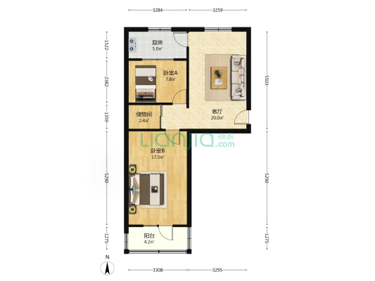 四角楼（铁路局） 2室1厅0卫 57平方