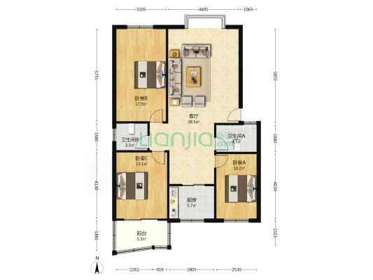 范阳路沿线  步梯一层三居室 集中供暖  出行方便-户型图