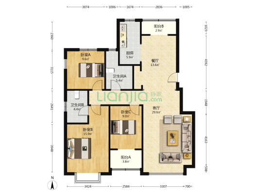 钢混结构 南北通透板楼 中间楼层 视野开阔 距高铁站近-户型图