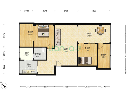 隆兴路 3室2厅1卫 76平方
