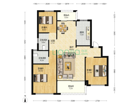 美的公园天下 3室1厅2卫 118平方