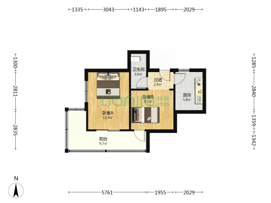 高安路 2室0厅1卫 52平方
