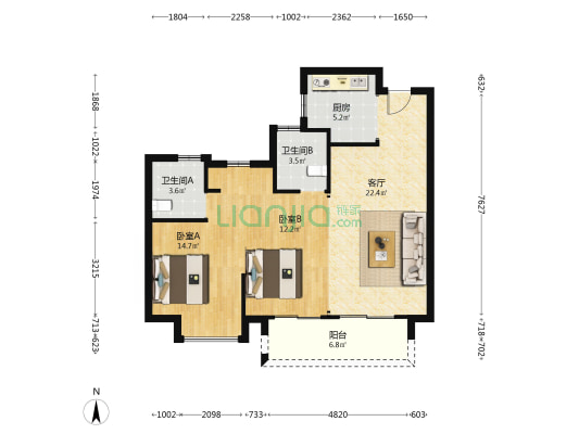 云麓悦映邸 2室1厅2卫 89平方