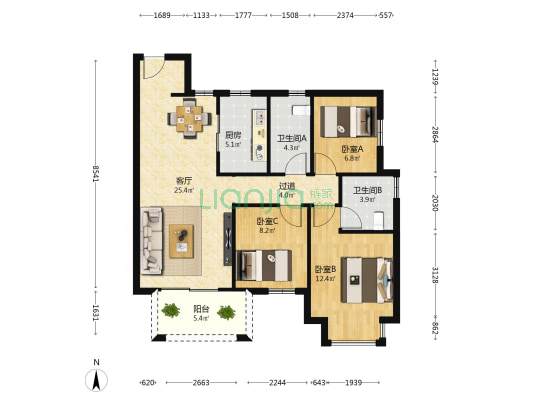 新城悦隽风华 3室1厅2卫 99平方
