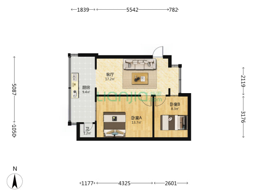 护国路16号 2室1厅1卫 45平方