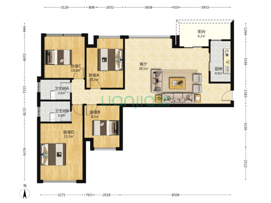 锦绣花城北区 4室1厅2卫 118平方