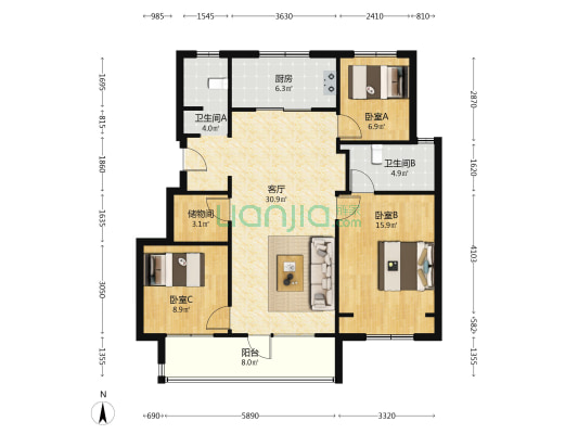 招商公园1872四期 3室1厅2卫 107平方