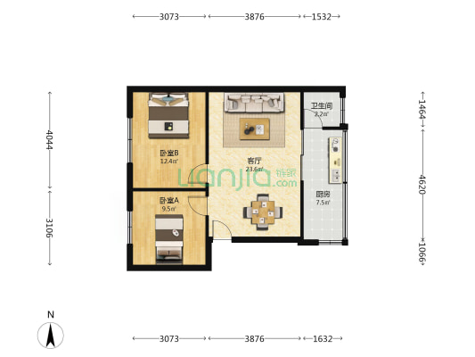 三圣街49号 2室1厅1卫 65平方