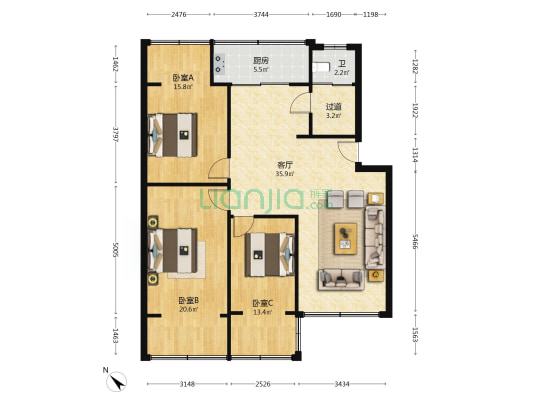 丝绸公司宿舍 3室1厅1卫 108平方