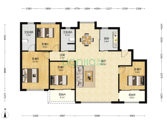 五缘海悦 4室1厅2卫 143平方