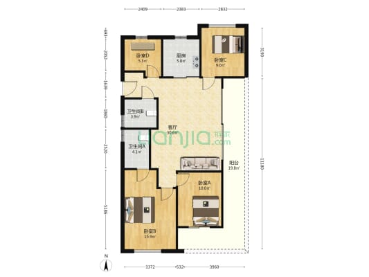 美的君兰锦绣 4室1厅2卫 119平方