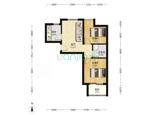 九溪小区 2室1厅1卫 61平方