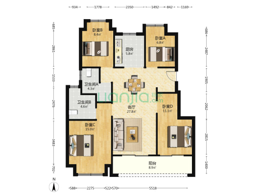 阳光城·未来悦 4室1厅2卫 111平方