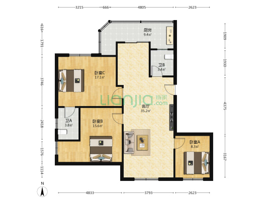 （贝达斯）交通银行宿舍 3室1厅2卫 93平方