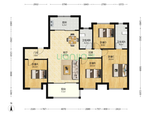 保利锦上 4室1厅2卫 128平方