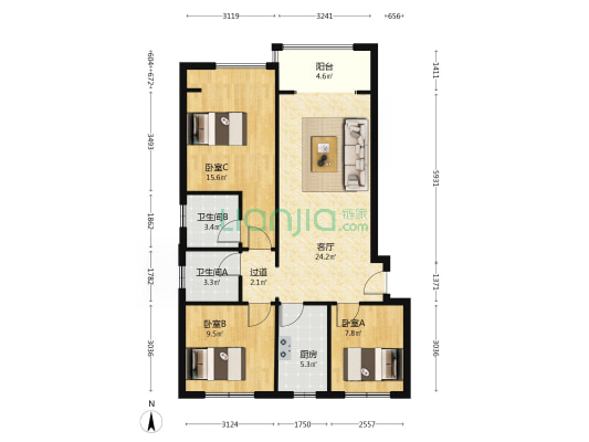 泰宏阳光里 3室1厅2卫 112平方