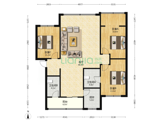 星辰公寓 3室1厅2卫 131平方