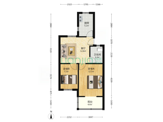 东新桥 2室1厅1卫 58平方
