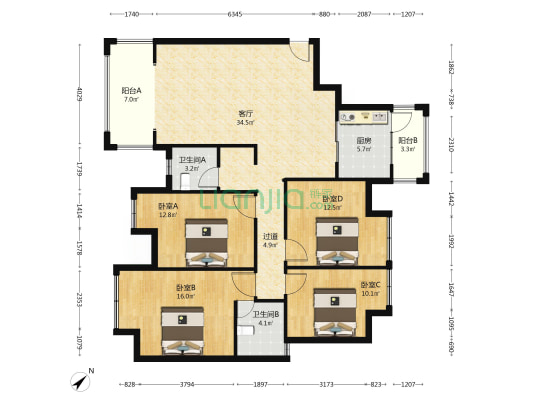 金安花苑 4室1厅2卫 139平方