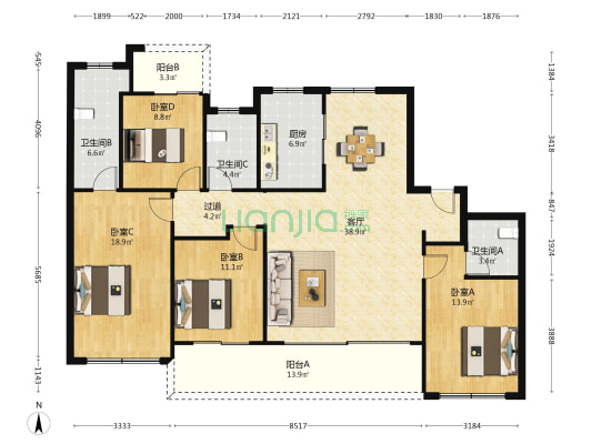 建发华发江月望云 4室1厅3卫 173平方